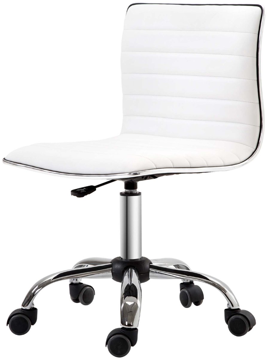 Bureau stoel armleuningenloze computerstoel 48x52x78-90 cm wit strakke moderne stijl versterkt zittingkussen en rugleuning horizontale stiknaden hoogteverstelbaar 360 graden draaibaar vijf wielen basis geschikt voor kantoor studeerkamer en slaapkamer