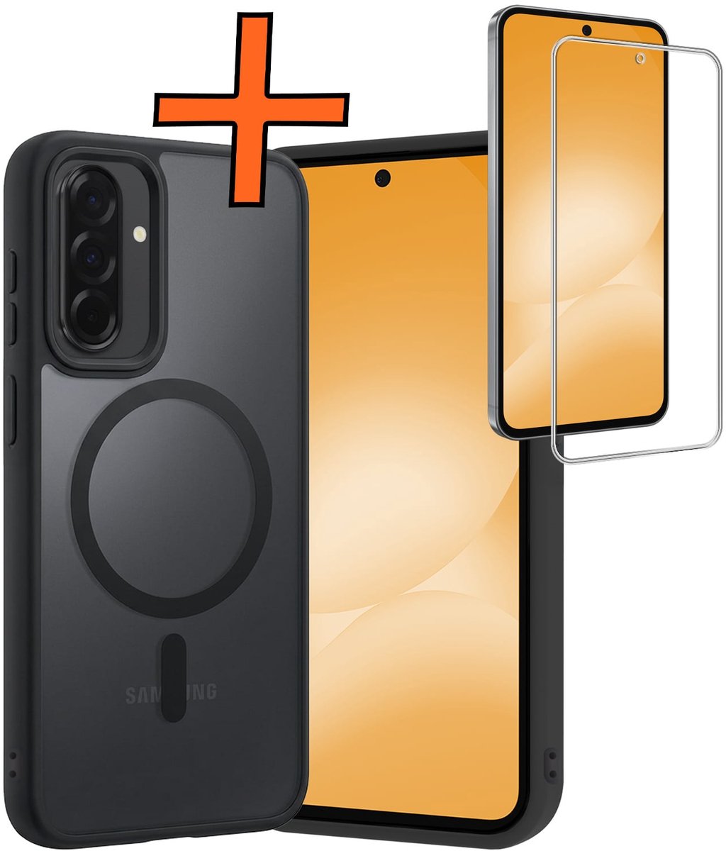 Hoes - Met Screenprotector - Geschikt voor Samsung Galaxy A56 - Magsafe Compatible - Sterk & Shockproof - Back Cover - Shock Proof Case - Telefoon Hoes - Zwart