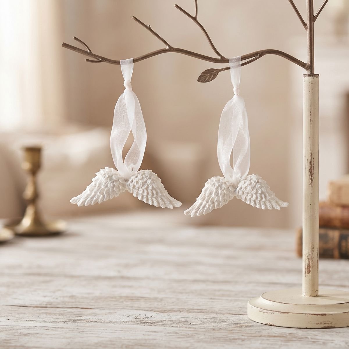 Witte Engelenvleugels Decoratie Hangers 2 stuks - Geluksbrenger - Decoratieve Hanger met wit organza lint - Gelukshanger