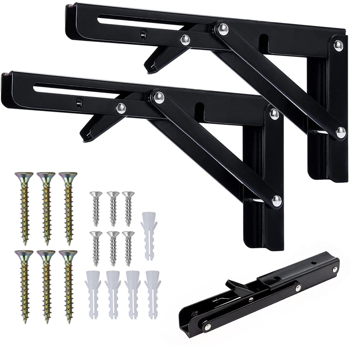 Driehoeksbeugel - Opklapbaar frame - Set van 2 - 40 cm - L-vormig frame voor plank - Wandplank - Draagvermogen 100 kg - Stevig en duurzaam - Verdikt roestvrij staal - Zwart