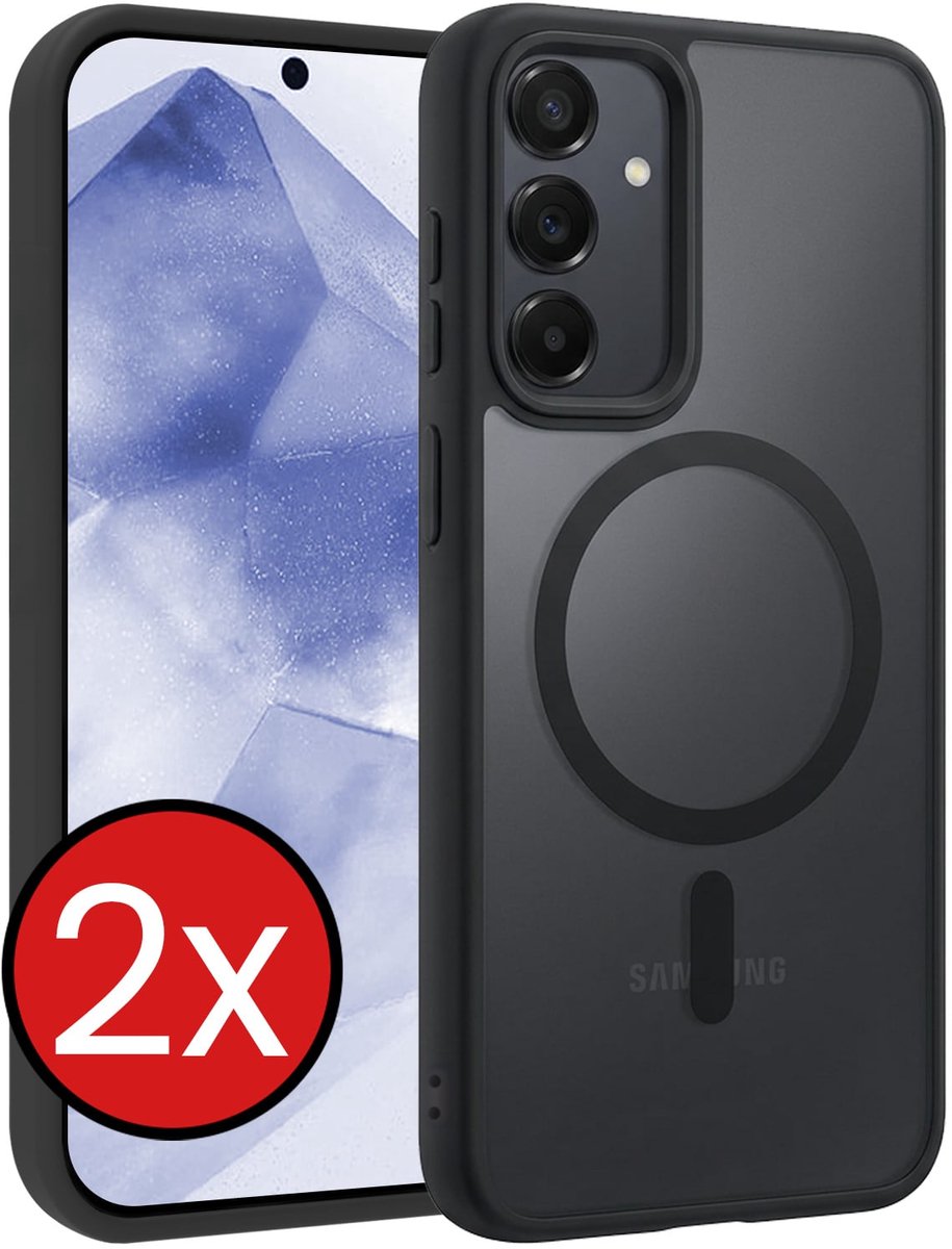 Hoesje - 2 Stuks - Geschikt voor Samsung Galaxy A55 - Magsafe Compatible - Sterk & Shockproof - Shock Proof Case - Back Cover - Telefoon Hoes - Telefoonhoes - Zwart