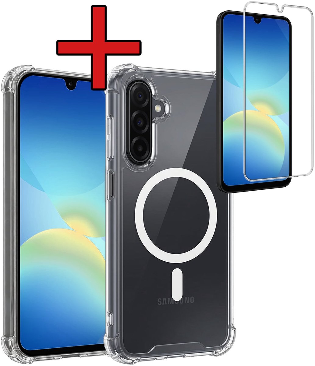 Hoesje - Met Screenprotector - Geschikt voor Samsung Galaxy A26 - Magsafe Compatible - Sterk & Shockproof - Shock Proof Case - Back Cover - Telefoon Hoes - Telefoonhoes - Transparant