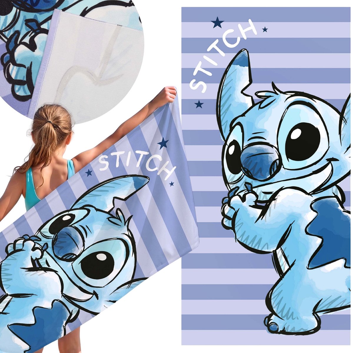 DISNEY Stitch SNELDROGEND Strandlaken, badlaken VOOR MEISJES, microvezel 70x140 cm OEKO-TEX