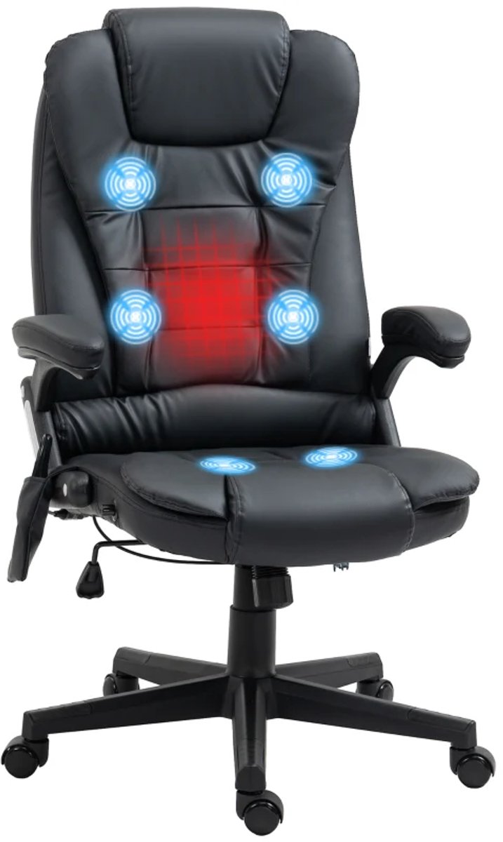Ergonomische Bureaustoel met Massagefunctie & Verwarmingsfunctie - In Hoogte Verstelbaar - 360° Draaibaar - Max. kanteling 135° - Kantoorstoel - Gamestoel - Volwassenen Stoel - Directiestoel - Computerstoel - Zwart