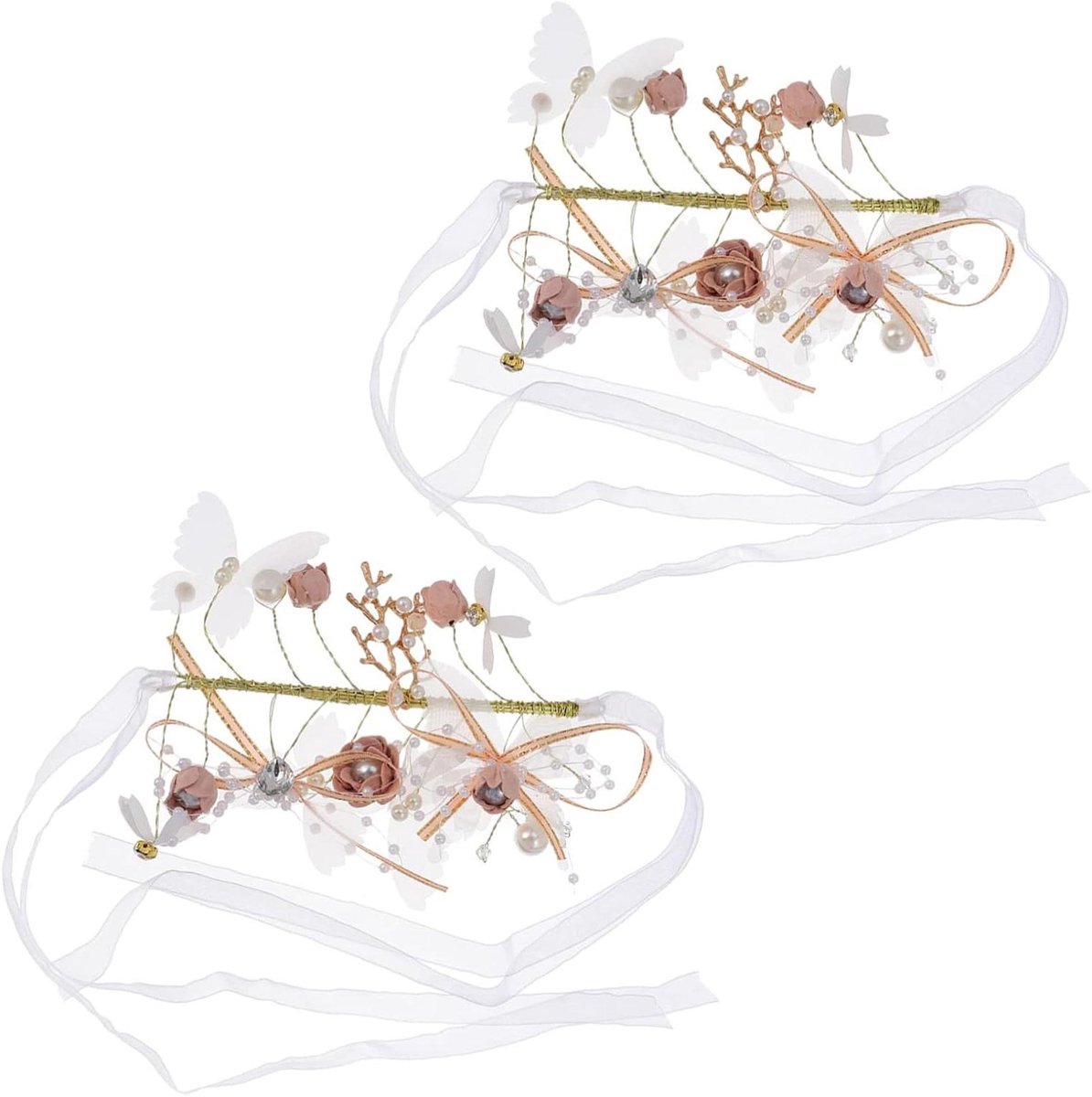 Pols Bloem Corsage - Bruiloft Armband - Bruiloft Decoratie - Met Kristal Kralen - 14x12CM - Roze
