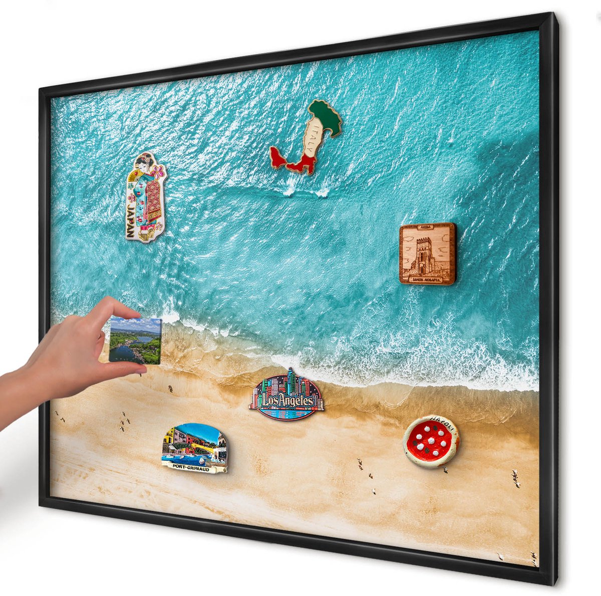Artprintcave Turkoois Magneetbord mit Zwart Frame - 80x60 cm - Zee En Strand Memobord Keuken - Fotografisch Wandbord Magnetisch - Landschappen