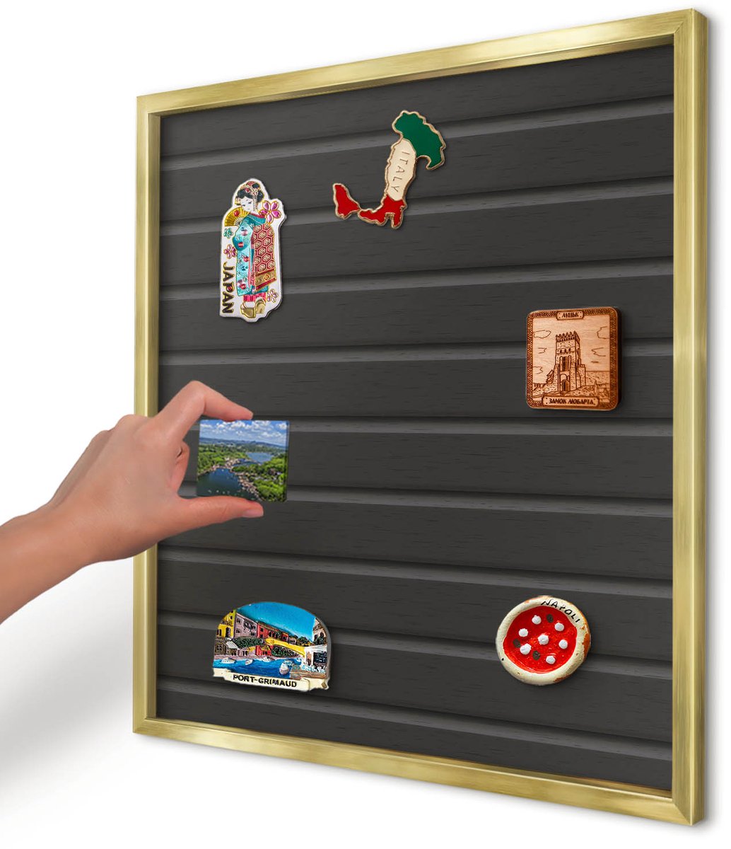 Artprintcave Zwart Magneetbord mit Gouden Frame - 50x50 cm - Paneeltextuur Memobord Keuken - Modern Magneet Bord mit Frame - Texturen