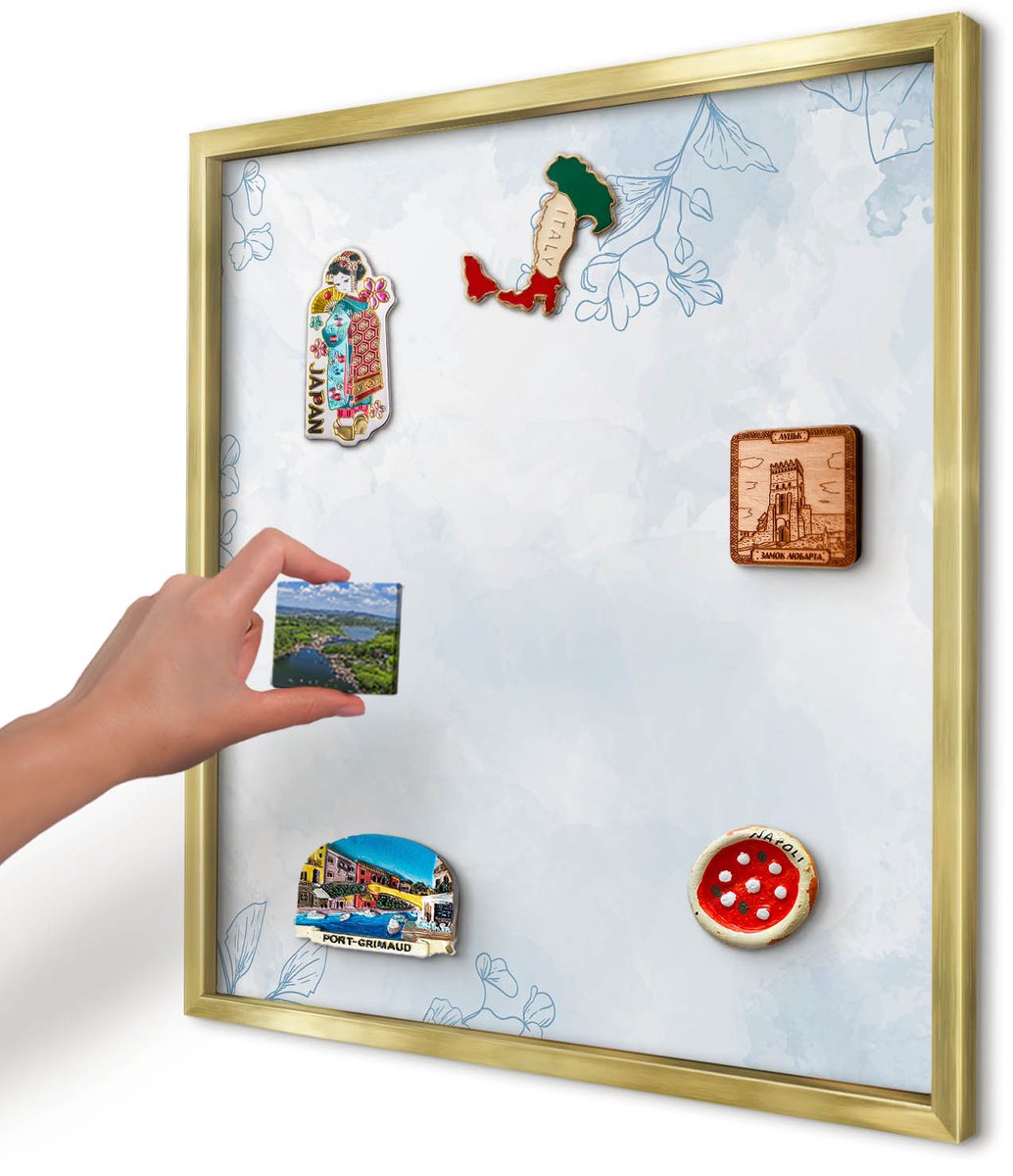 Artprintcave Wit Magneetbord mit Gouden Frame - 50x50 cm - Bloemrijke Elegantie Memobord Keuken - Minimalist Magneet Bord mit Frame - Bloemen En Planten