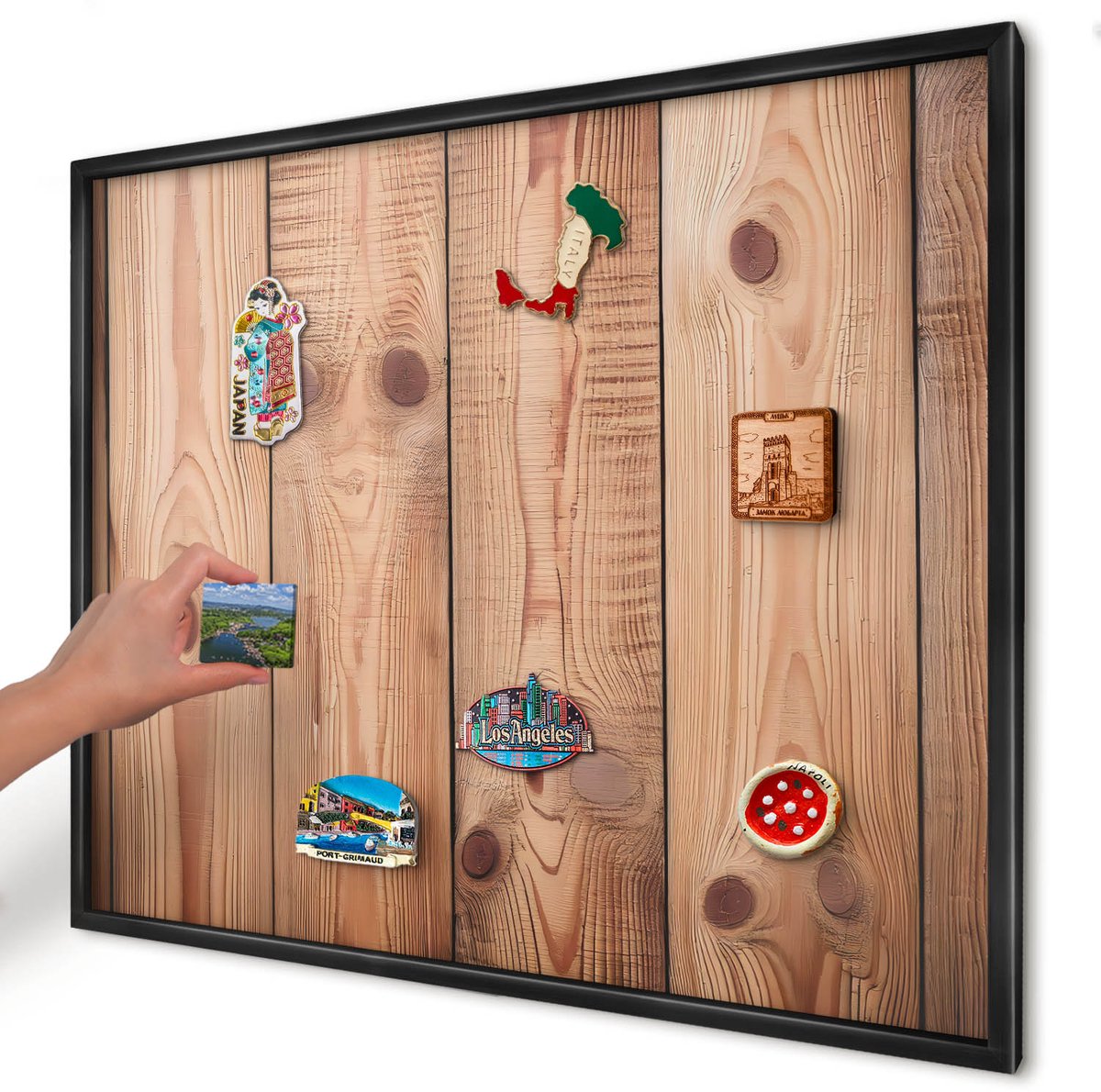 Artprintcave Bruin Magneetbord mit Zwart Frame - 80x60 cm - Houten Planken Magneet Bord mit Frame - Rustiek Bord Voor Magneten - Texturen