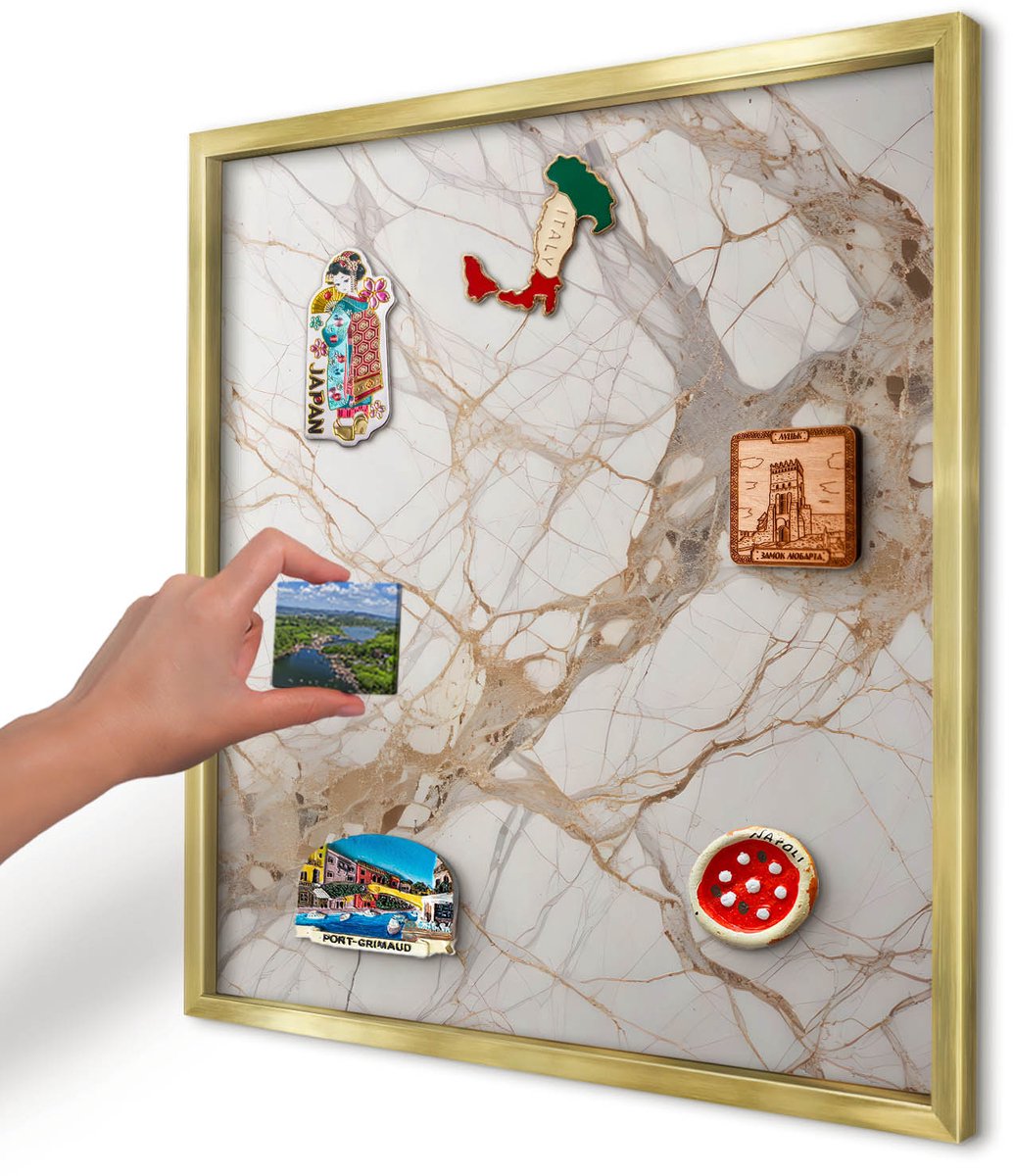 Artprintcave Wit Magneetbord mit Gouden Frame - 50x50 cm - Marmeren Elegantie Magneetbord Voor Keuken - Minimalist Bord Voor Magneten - Texturen