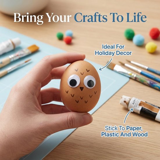 Ogen, zelfklevend, 15 maten, kunststof ogen om te knutselen, Googly Eyes voor doe-het-zelf, scrapbooking, handwerk, knutselogen, accessoires, zwart en wit — afbeelding 4