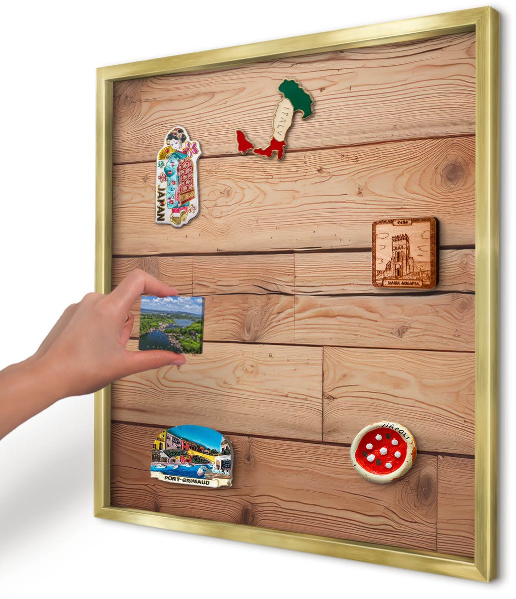 Artprintcave Bruin Magneetbord mit Gouden Frame - 50x50 cm - Houten Planken Magnetisch Bord Voor Magneten - Rustiek Magnetisch Bord - Texturen