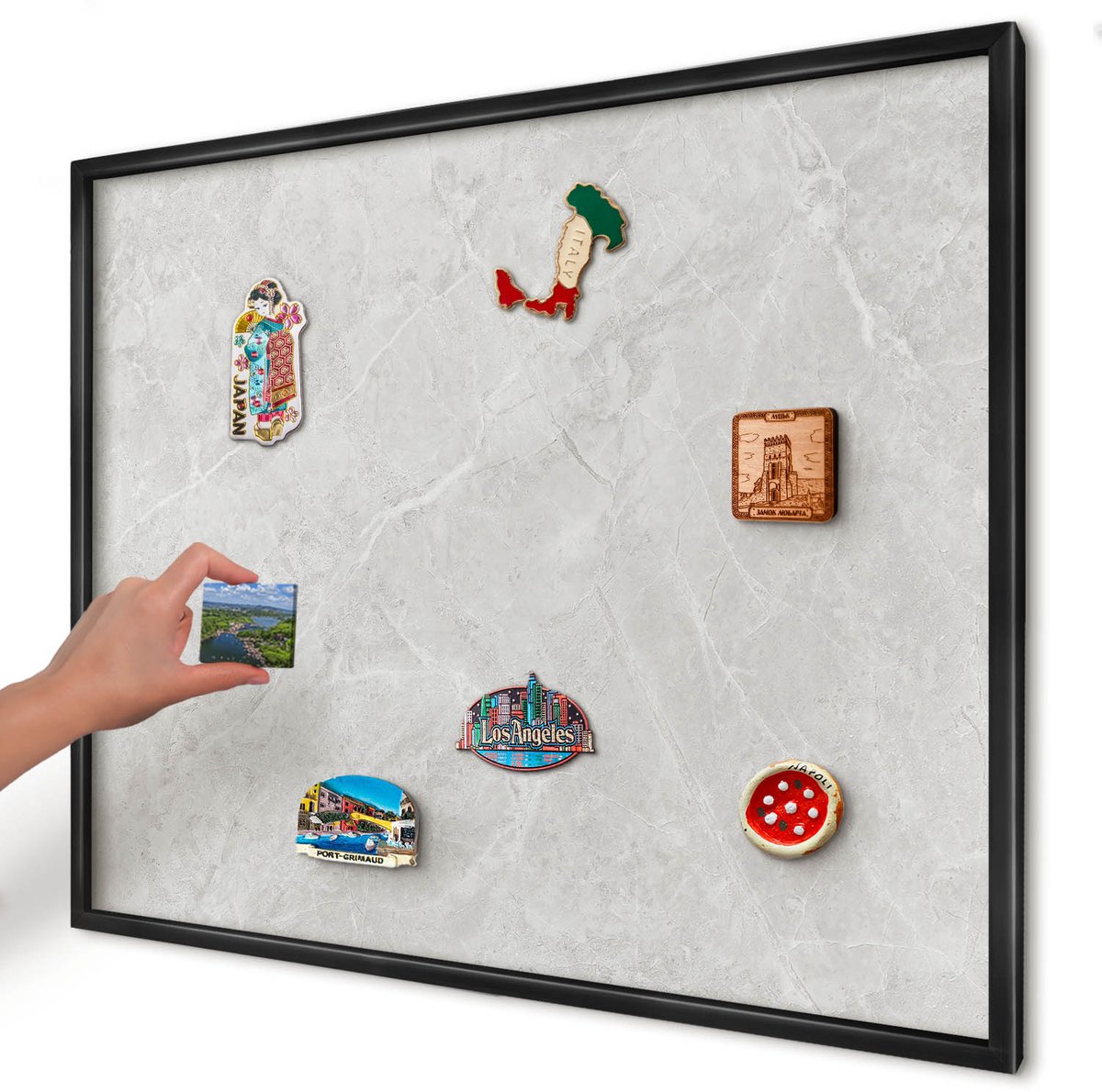 Artprintcave Grijs Magneetbord mit Zwart Frame - 80x60 cm - Grijs Marmer Magneetbord Voor Keuken - Minimalist Magneet Bord mit Frame - Texturen