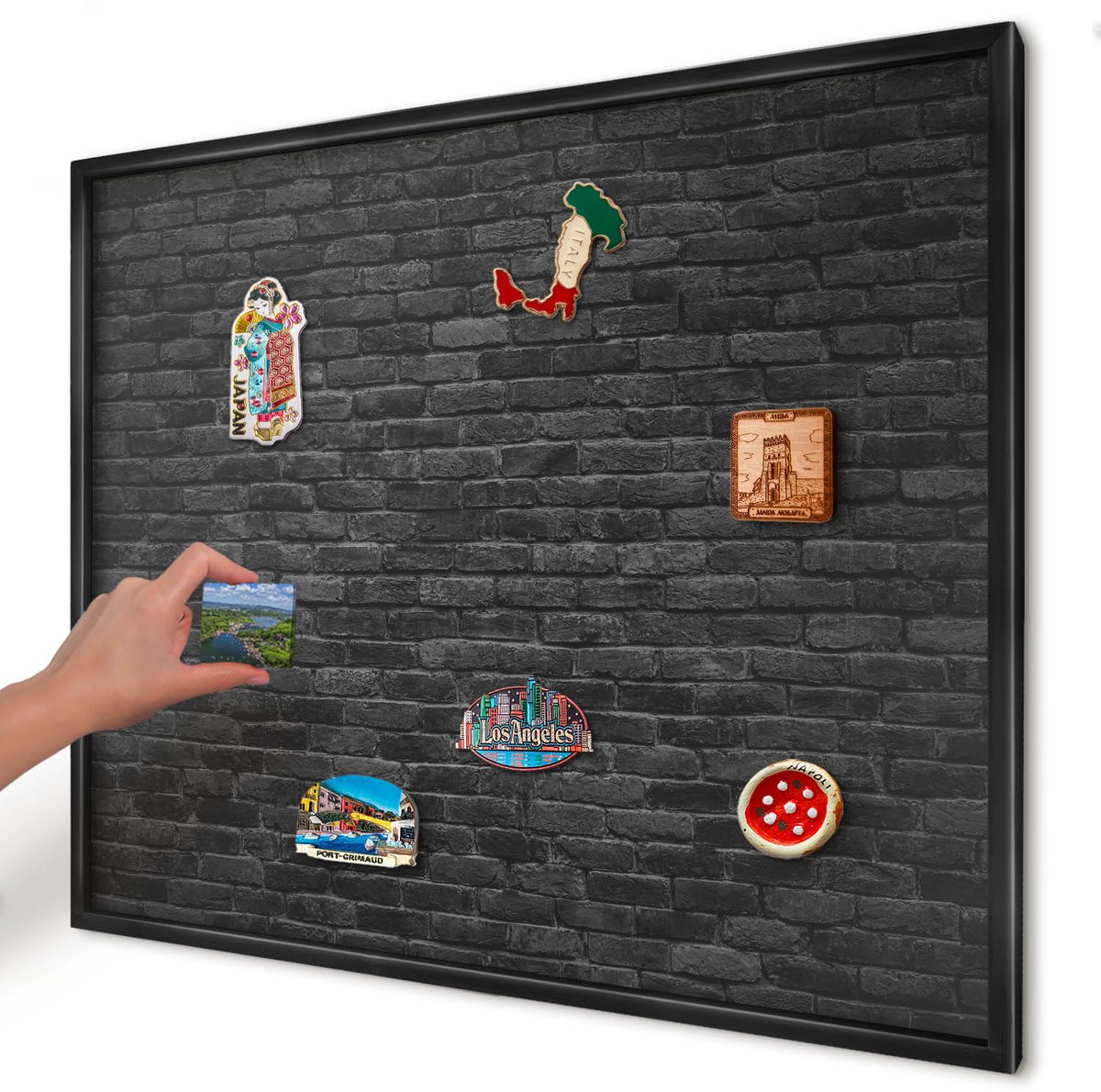 Artprintcave Zwart Magneetbord mit Zwart Frame - 80x60 cm - Bakstenen Muur Magnetisch Bord - Industrieel/Loft Magneet Bord mit Frame - Texturen