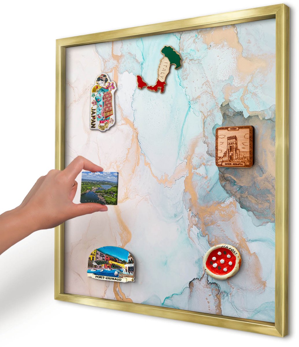 Artprintcave Beige Magneetbord mit Gouden Frame - 50x50 cm - Pastelvormen Magnetische Organizer - Abstract Magneet Bord mit Frame - Abstractie