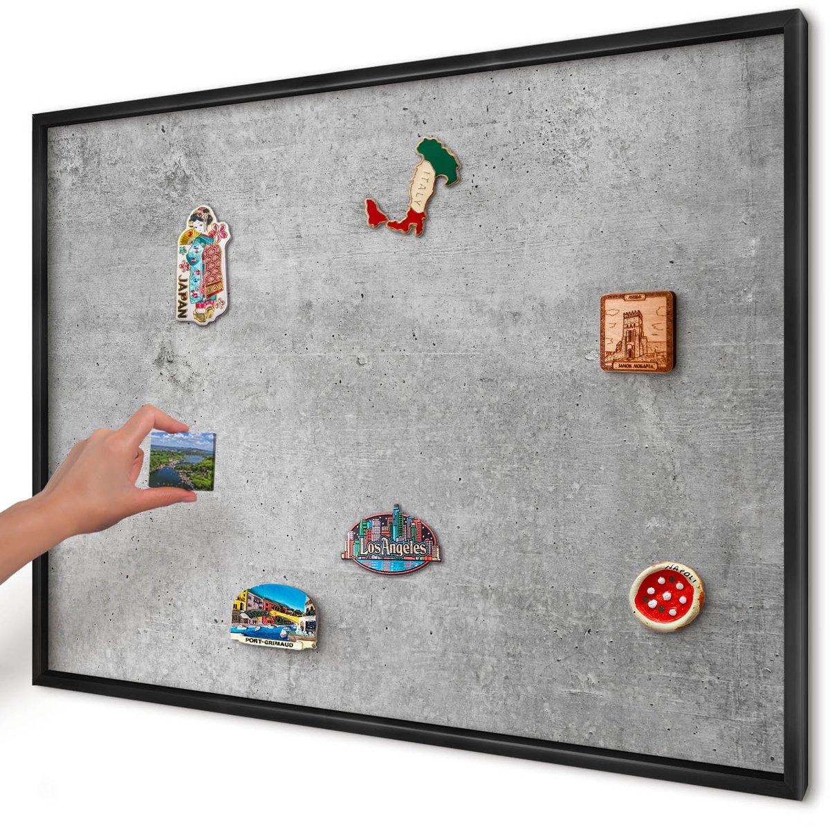 Artprintcave Grijs Magneetbord mit Zwart Frame - 100x70 cm - Concrete Minimalisme Magneetbord Voor Foto's - Industrieel/Loft Magnetische Organizer - Texturen