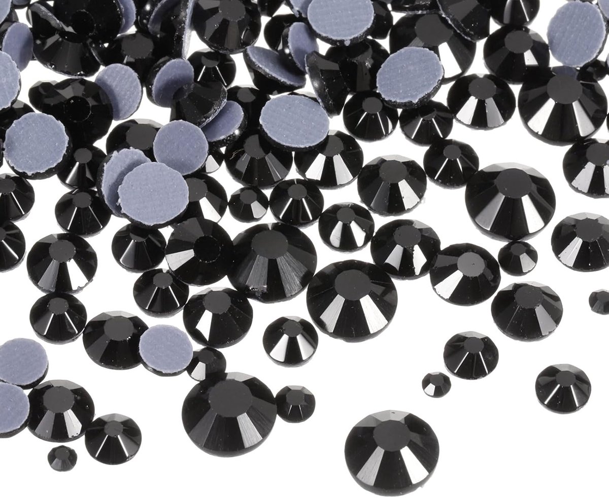 Strassteentjes, 1450 stuks, platte rug, kristalglas, edelstenen met helder zak, nagelkunstset voor knutselen, kleding, doe-het-zelfdecoratie, 5 maten (SS6-SS30, set, zwart)