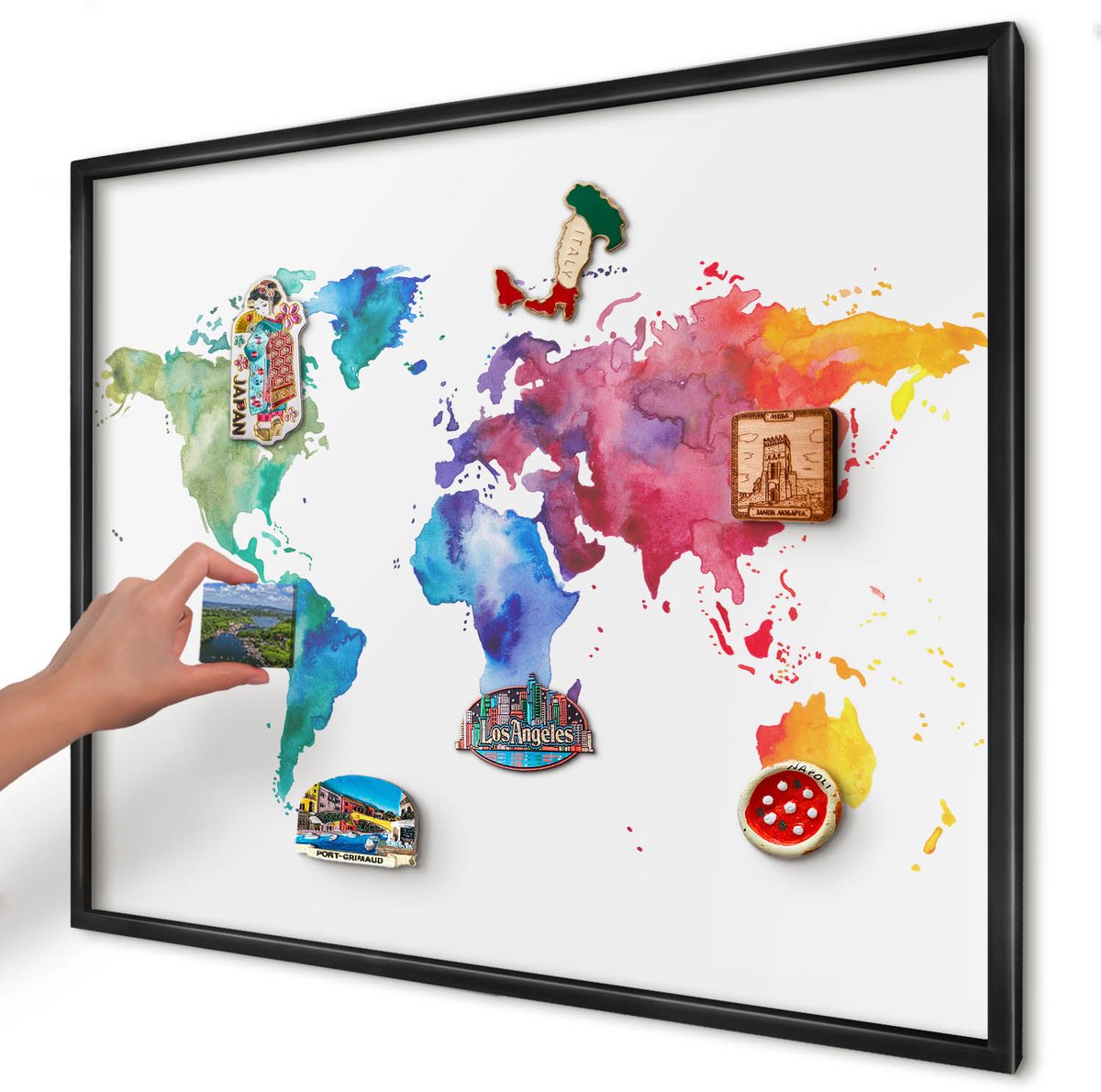Artprintcave Wit Magneetbord mit Zwart Frame - 80x60 cm - Kleurenkaart Magneetbord Voor Keuken - Waterverf Notitiebord - Kaarten