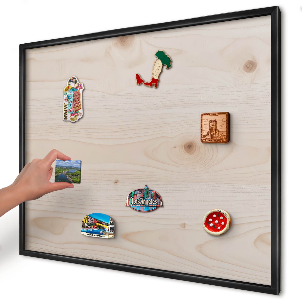 Artprintcave Beige Magneetbord mit Zwart Frame - 80x60 cm - Houten Patroon Magnetische Organizer - Minimalist Magneetbord Voor Foto's - Texturen