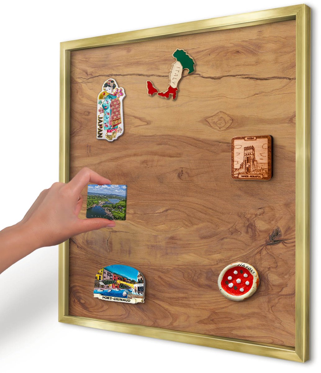 Artprintcave Bruin Magneetbord mit Gouden Frame - 50x50 cm - Natuurlijk Hout Magnetisch Bord - Rustiek Notitiebord - Texturen