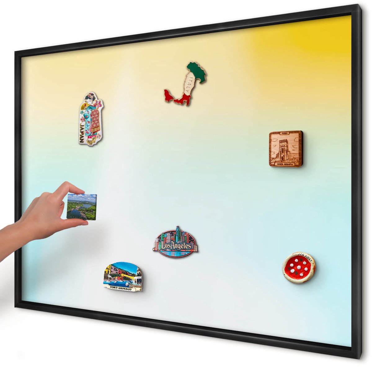 Artprintcave Geel Magneetbord mit Zwart Frame - 100x70 cm - Pastel Ontspanning Notitiebord - Abstract Wandbord Magnetisch - Achtergronden En Patronen