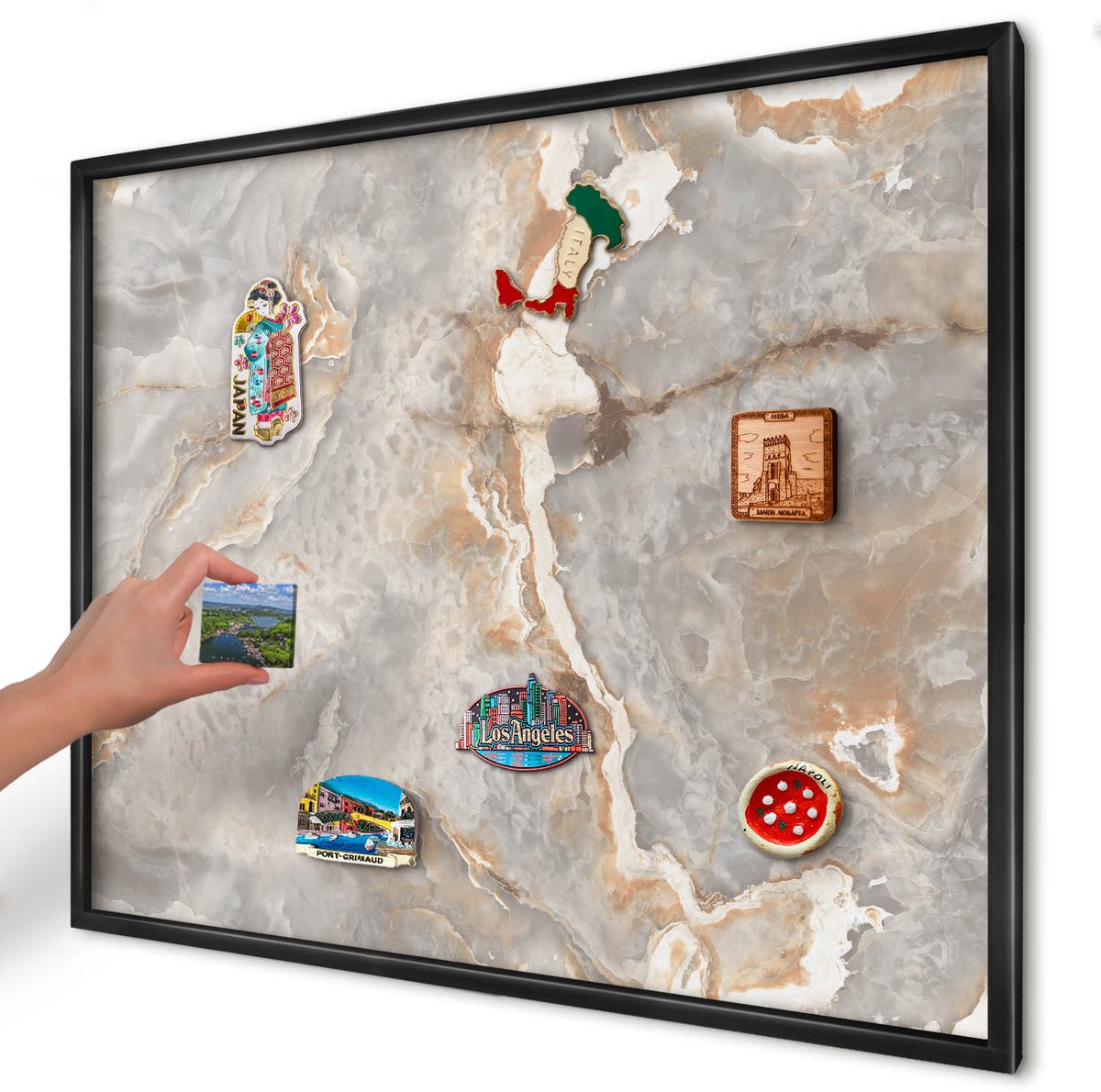 Artprintcave Grijs Magneetbord mit Zwart Frame - 80x60 cm - Marmeren Elegantie Notitiebord - Modern Bord Voor Magneten - Texturen