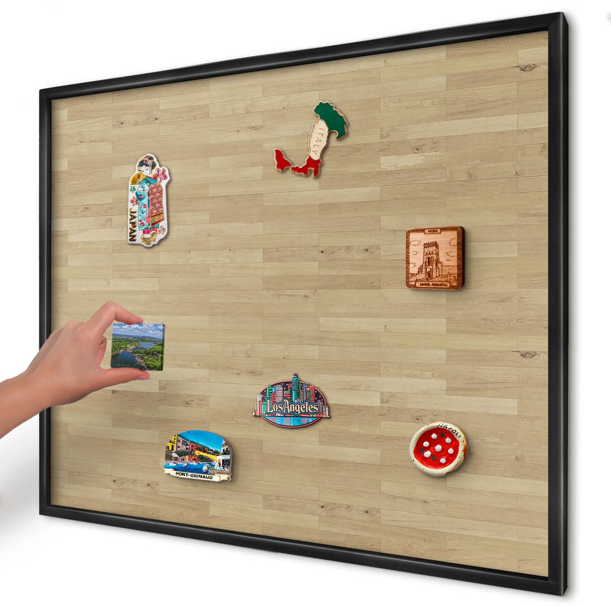 Artprintcave Beige Magneetbord mit Zwart Frame - 80x60 cm - Houtstructuur Magnetisch Bord - Minimalist Notitiebord - Texturen