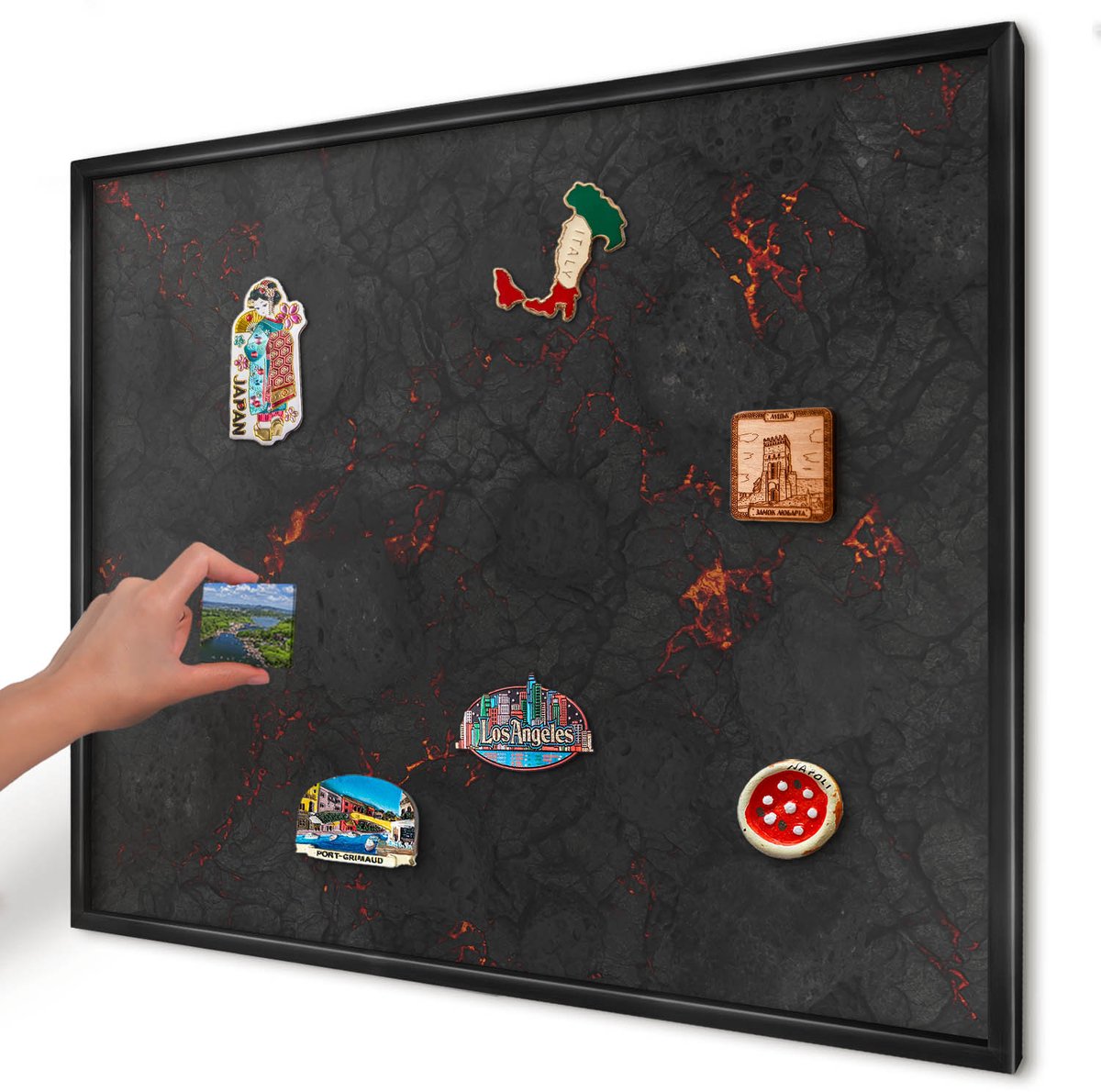 Artprintcave Zwart Magneetbord mit Zwart Frame - 80x60 cm - Vulkanische Lava Magneetbord Voor Foto's - Abstract Memobord Keuken - Natuur