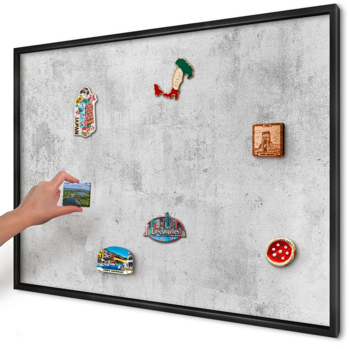 Artprintcave Grijs Magneetbord mit Zwart Frame - 100x70 cm - Ruw Beton Magnetische Organizer - Industrieel/Loft Magnetisch Bord Voor Magneten - Texturen