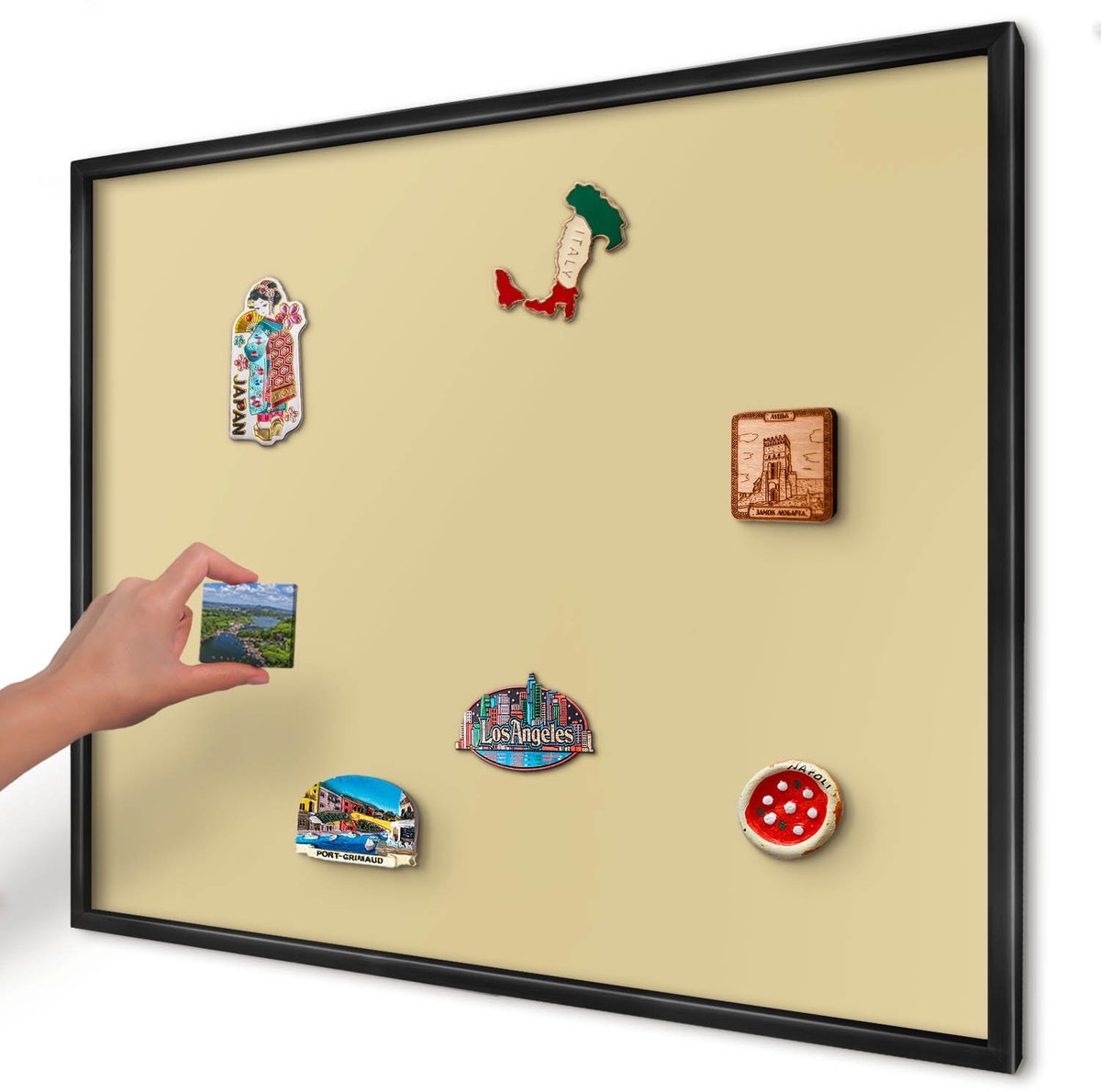 Artprintcave Beige Magneetbord mit Zwart Frame - 80x60 cm - Beige-Geel Wandbord Magnetisch - Minimalist Magnetisch Bord - Achtergronden En Patronen