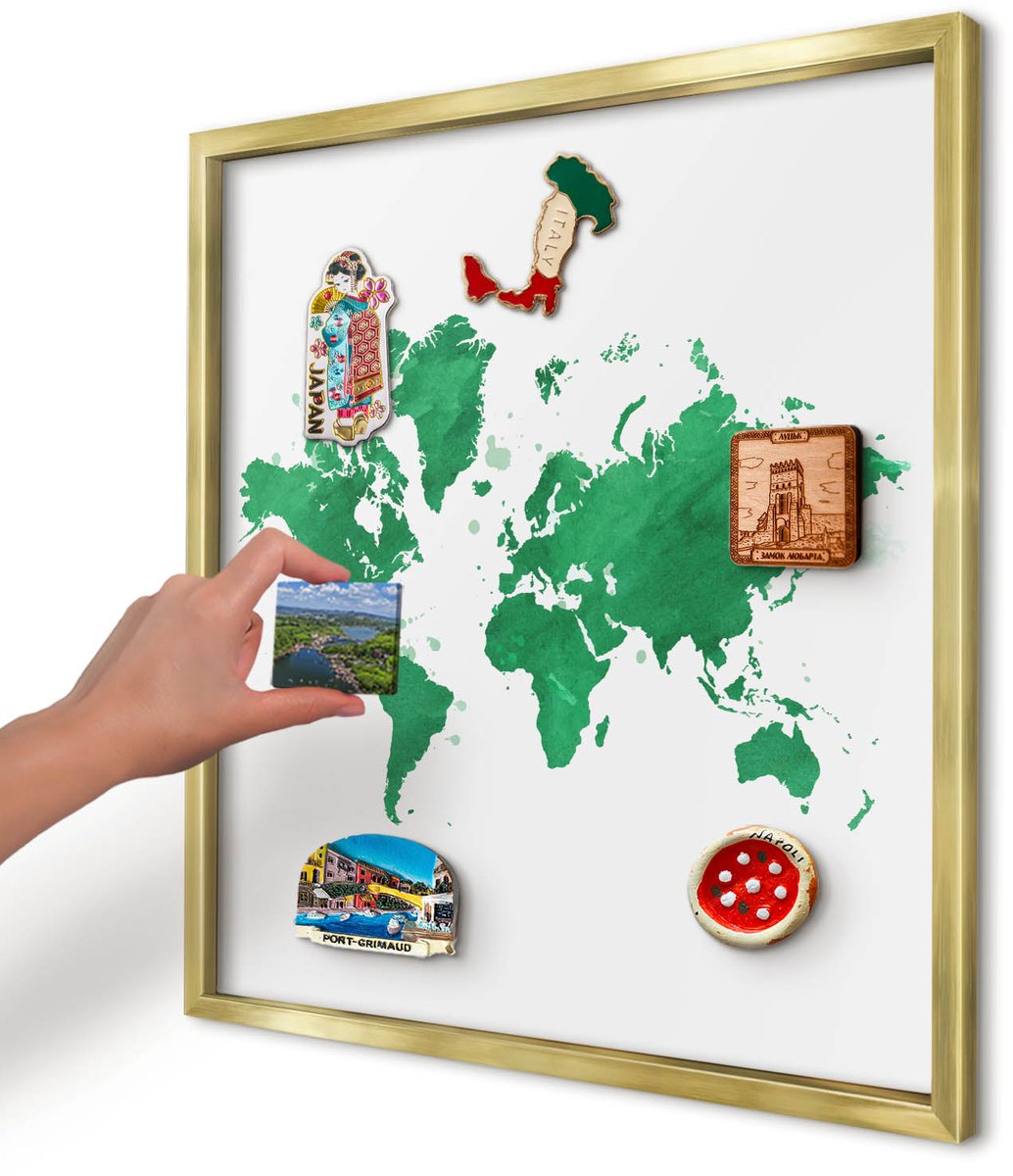 Artprintcave Groente Magneetbord mit Gouden Frame - 50x50 cm - Groene Kaart Magnetisch Bord - Waterverf Magneet Bord mit Frame - Kaarten