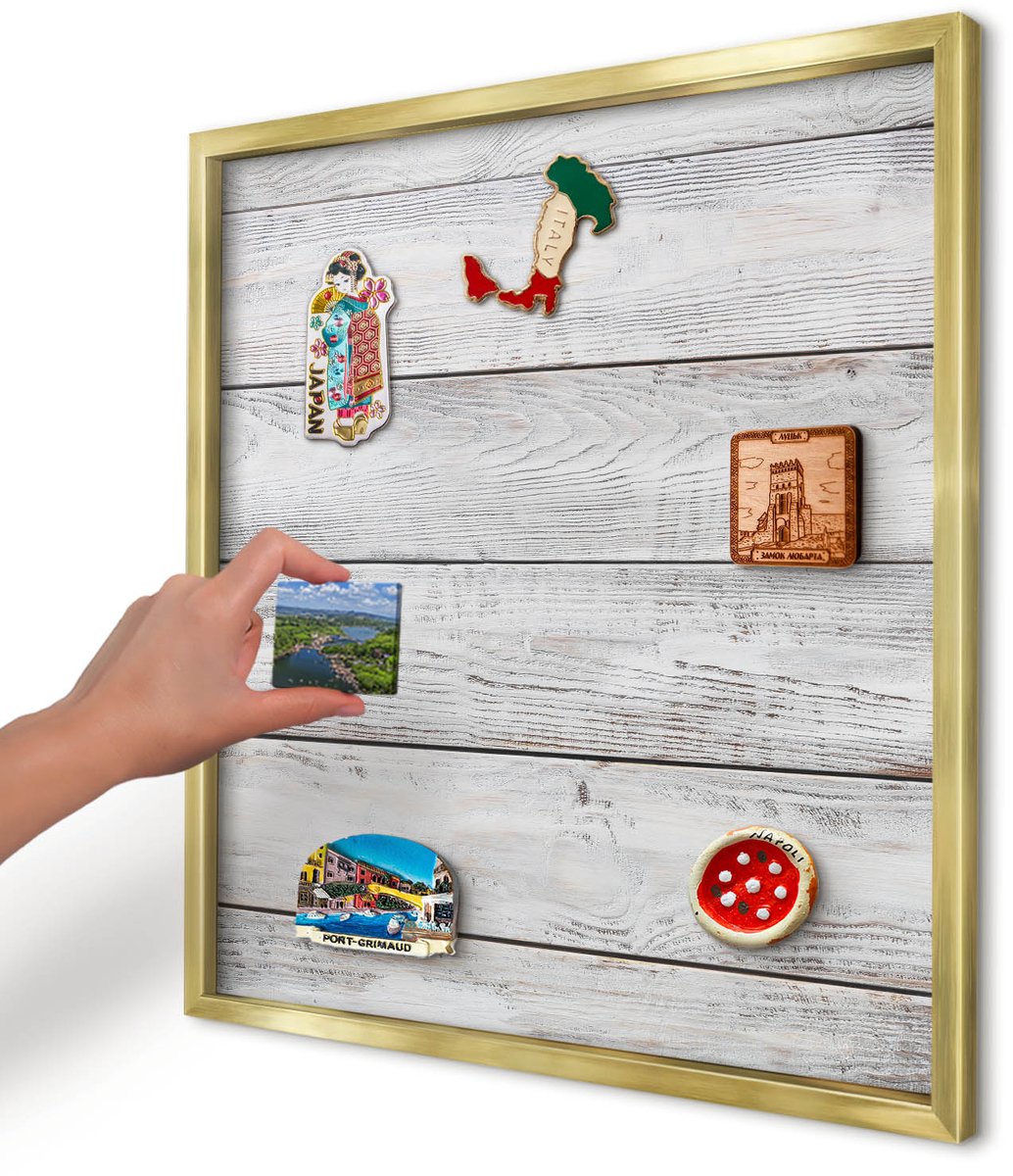 Artprintcave Wit Magneetbord mit Gouden Frame - 50x50 cm - Rustiek Hout Magnetisch Bord - Rustiek Magnetisch Bord Voor Magneten - Texturen
