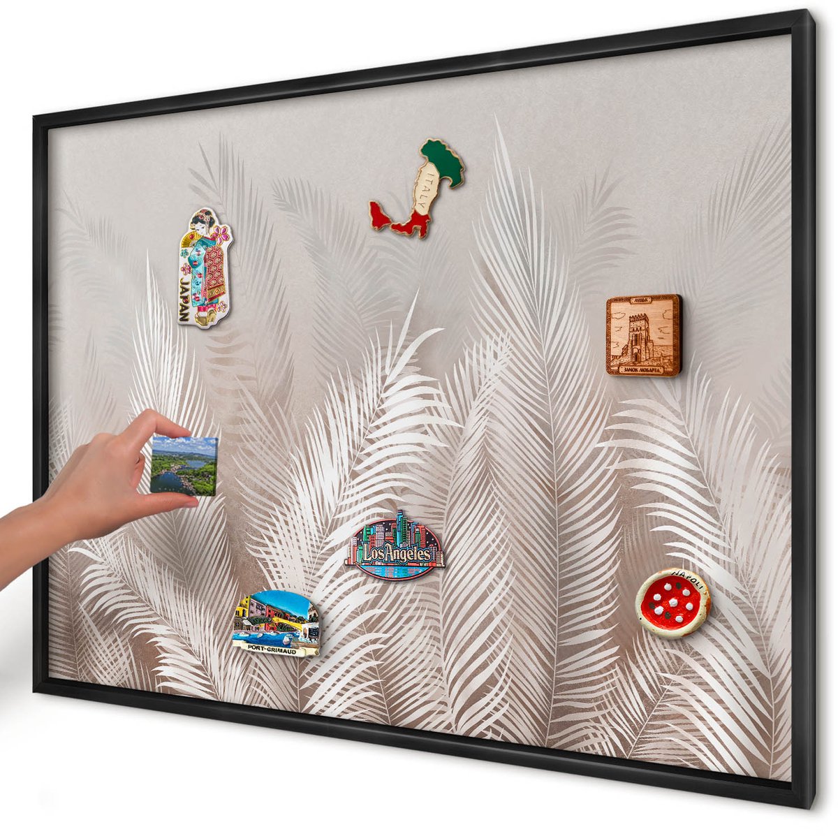 Artprintcave Beige Magneetbord mit Zwart Frame - 100x70 cm - Bladeren Van De Natuur Magnetische Organizer - Minimalist Magnetisch Bord Voor Magneten - Bloemen En Planten