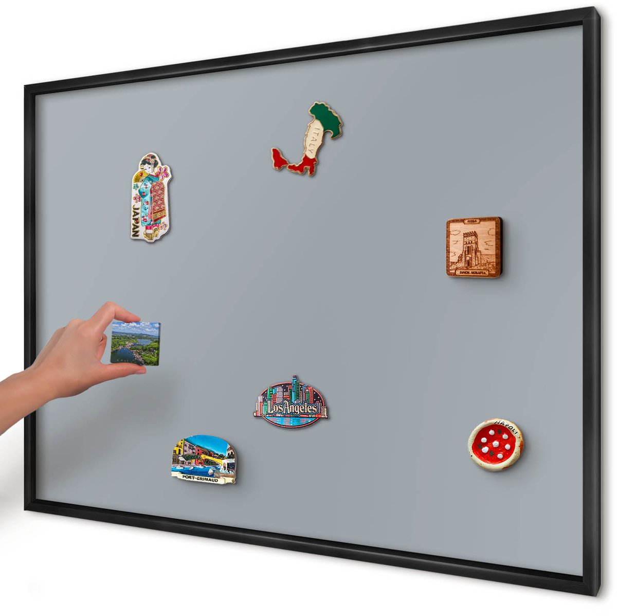 Artprintcave Grijs Magneetbord mit Zwart Frame - 100x70 cm - Delicaat Grijs Magnetisch Bord Voor Magneten - Minimalist Bord Voor Magneten - Achtergronden En Patronen