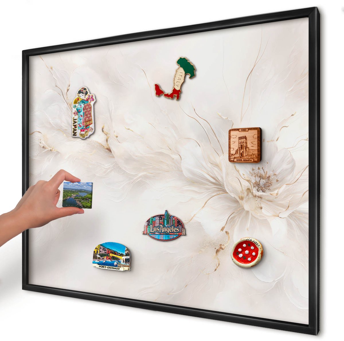 Artprintcave Romig Magneetbord mit Zwart Frame - 80x60 cm - Bloemige Elegantie Memobord Keuken - Schilderachtig Magneet Bord mit Frame - Bloemen En Planten