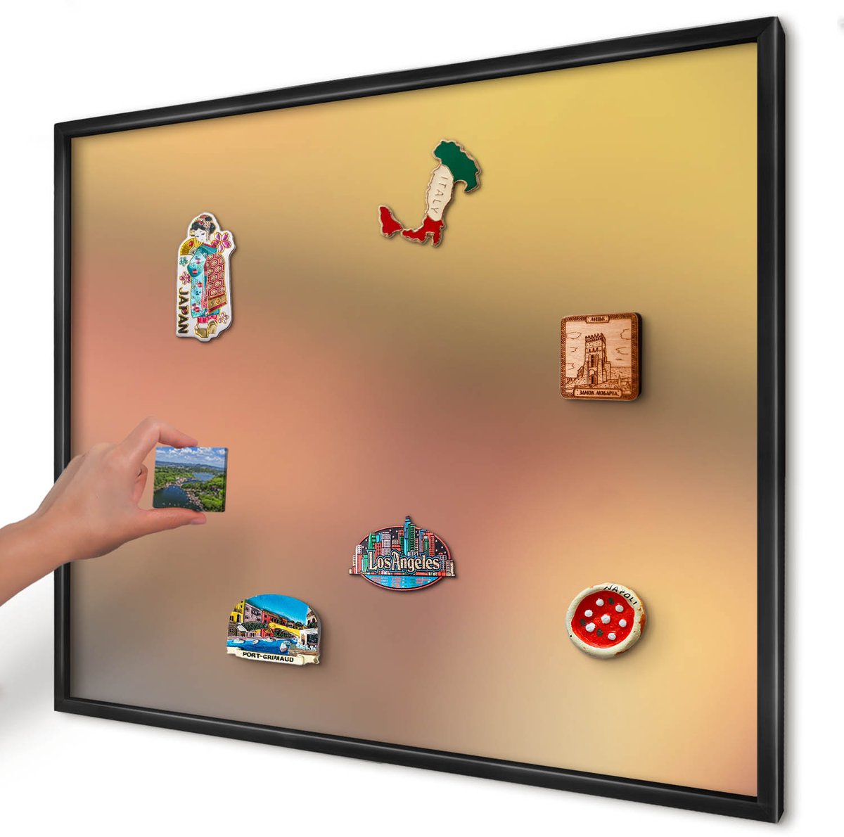 Artprintcave Geel Magneetbord mit Zwart Frame - 80x60 cm - Kleurrijke Gloed Magnetische Organizer - Abstract Wandbord Magnetisch - Abstractie