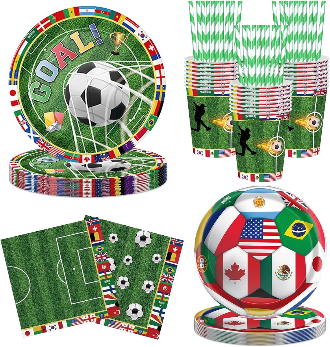 Voetbal Feest Set voor 10 Personen - 9" & 7" Borden, Bekers, Servetten & Rietjes - ShopVlot
