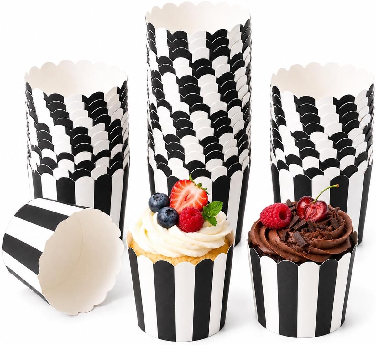 Papieren muffinvormpjes 50 stuks - zwart - gestreept ontwerp - perfect voor feestjes - ShopVlot