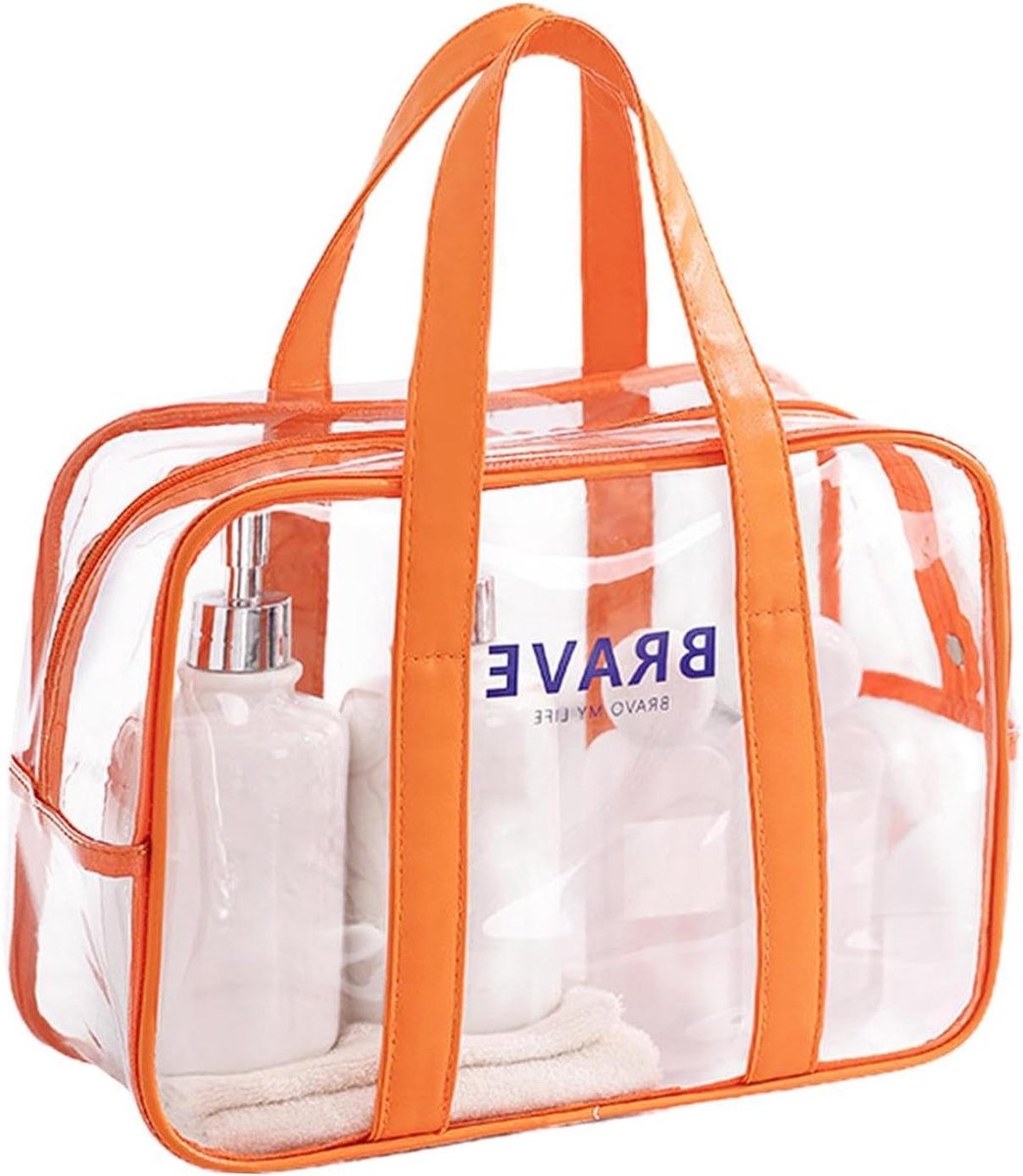Transparante Tas - Draagtas Shopper - Reizen Organiseren - Droog-natte Scheiding - 34.5 x 28.5 x 4.8 cm - Oranje