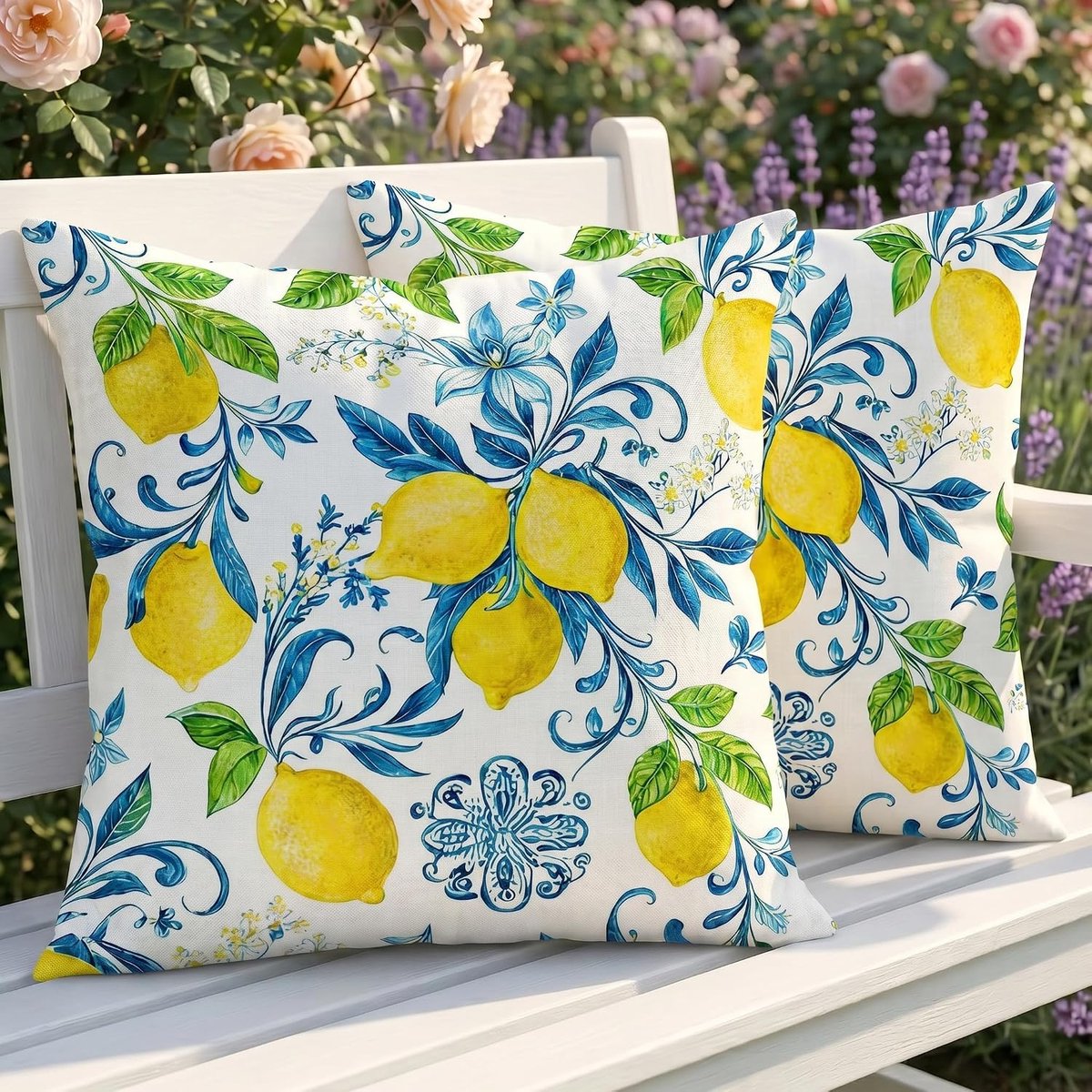 Outdoor kussens 50 x 50 cm - weerbestendige kussenhoes - citroen geel - perfect voor tuin en balkon - SnelShoppen