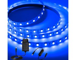 iNextStation LED Strip Licht Blauw, 16.4ft/5M 12VLED Strip Verlichting met Voeding, Snijdbaar Zelfklevend Flexibel Ledstrip voor Slaapkamer, Binnen, Thuis, Keuken, Home-ledverlichting, Bars