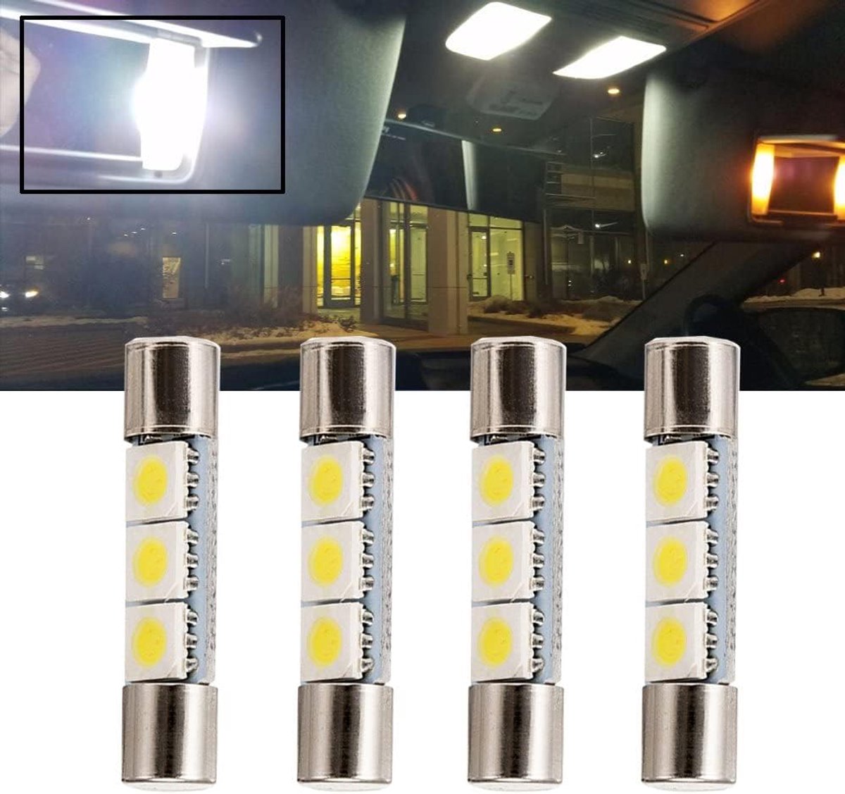 5050 3SMD LED spiegel wit zonneklep met binnenspiegel LED 28 mm-31 mm make-upspiegel gloeilamp 6614 Zekering