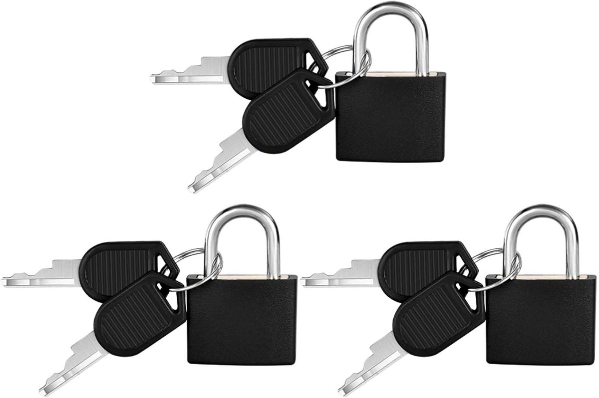 Hangslot set van 3 - mini veiligheidsloten - zwart - ideaal voor bagage - SnelShoppen