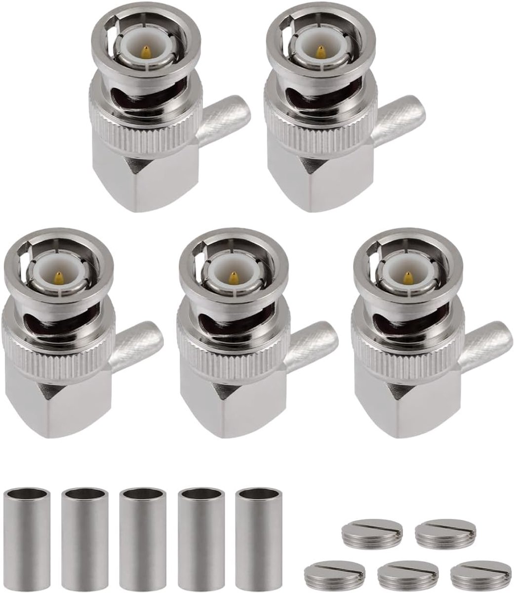 5 PCS BNC Mannelijke Rechte Hoek Krimp Connectoren 50 Ohm BNC Mannelijke Krimp Connector voor RG58 RG142 RG400 VLMR195 RF Coax Kabel