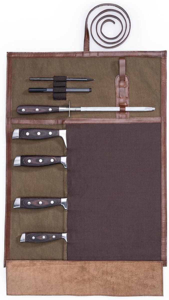 Koksmessentas - Canvas en Buffelleer - 7 vakken - Riem-sluiting - Voor professionals