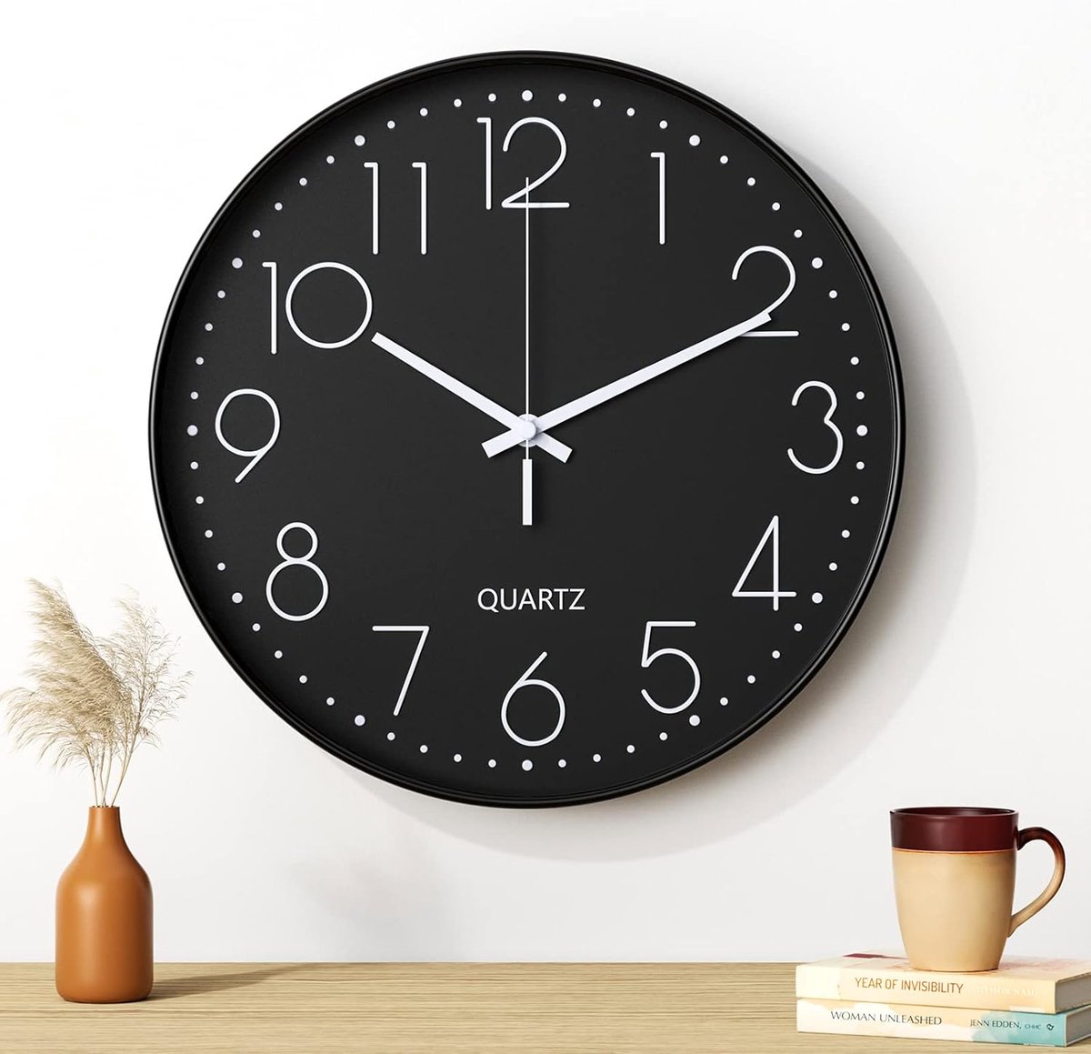 Wandklok 30 cm - moderne stille klok - zwart minimalistisch design - perfect voor woonkamer en kantoor - ShopVlot