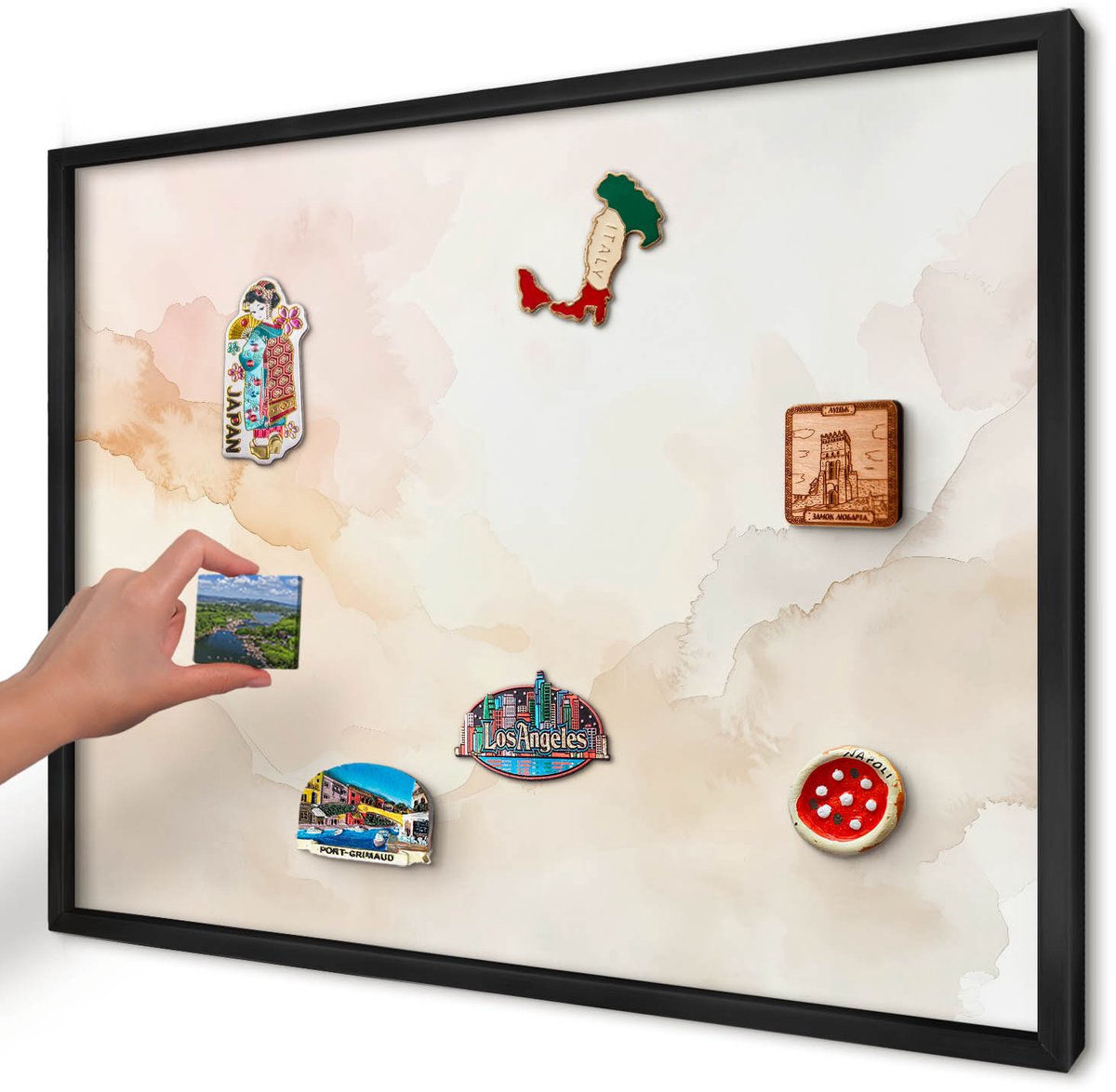 Artprintcave Beige Magneetbord mit Zwart Frame - 70x50 cm - Pastel Vrede Magnetisch Bord Voor Magneten - Waterverf Magnetisch Bord - Abstractie
