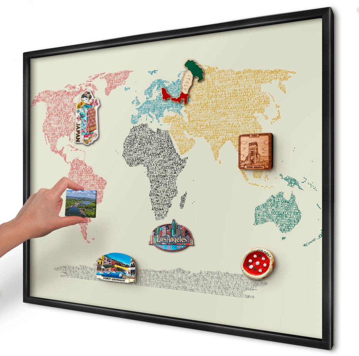 Artprintcave Beige Magneetbord mit Zwart Frame - 80x60 cm - Wereldkaart Bord Voor Magneten - Typografisch Magnetische Organizer - Kaarten