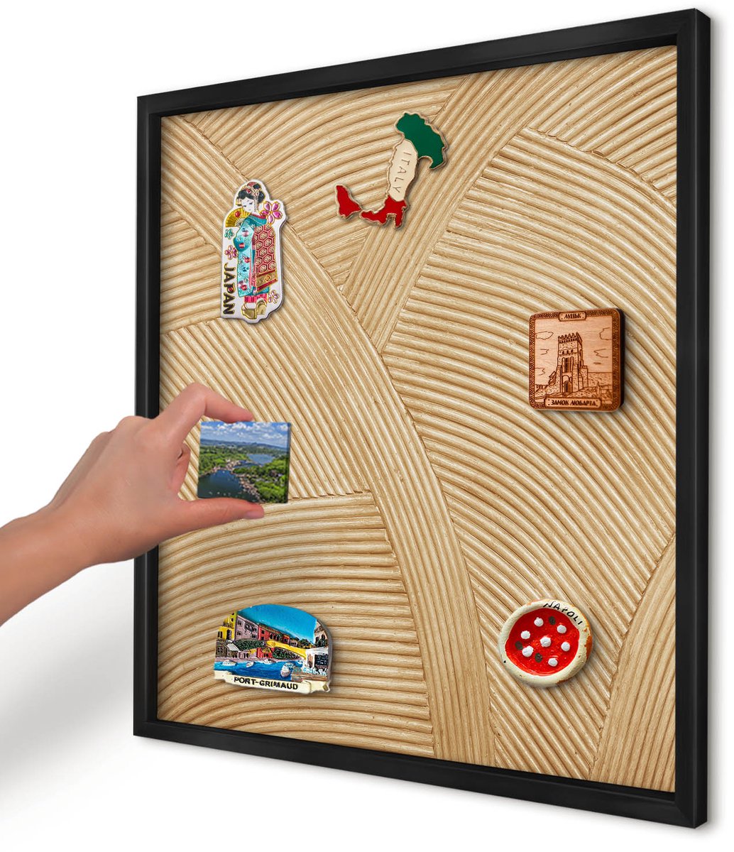 Artprintcave Beige Magneetbord mit Zwart Frame - 50x50 cm - Structurele Lijnen Magneet Bord mit Frame - Minimalist Magneetbord Voor Foto's - Texturen