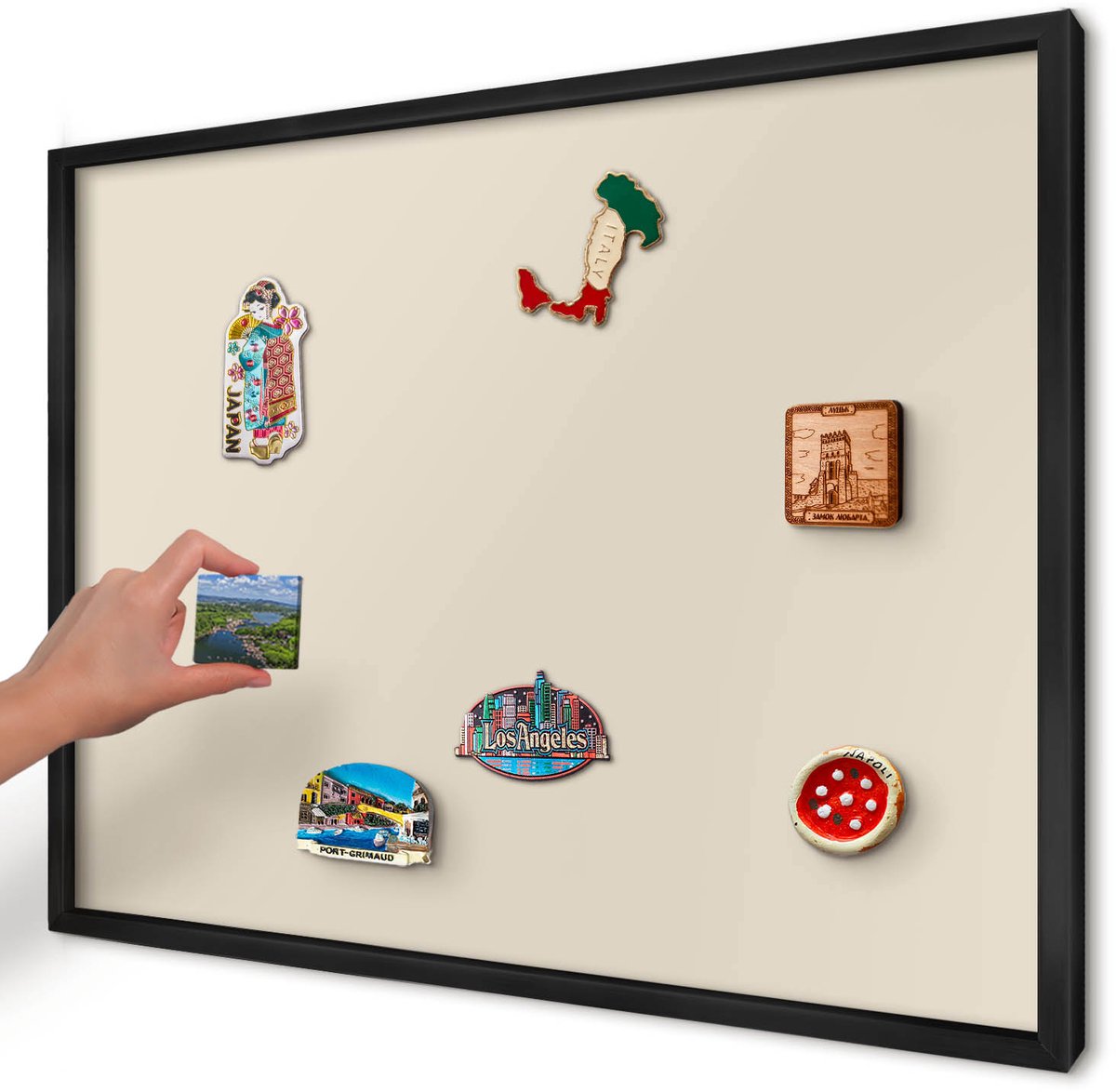 Artprintcave Beige Magneetbord mit Zwart Frame - 70x50 cm - Lichte Steen Magneet Bord mit Frame - Minimalist Memobord Keuken - Achtergronden En Patronen